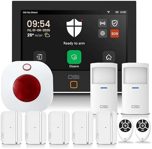 OSI Alarm System Gen 2 (4G), 11pc, DIY, Motion & Entry Sensors, Wireless Siren, Remotes, App & Alexa Compatible Self Monitor(No…