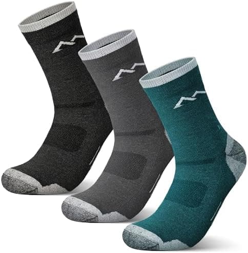 innotree Men's Merino Wool Hiking Socks 3 Pairs, Moisture Wicking Cushioned Breathable Crew Socks for Hiking Walking Trekking