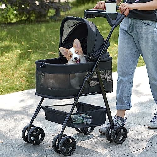 Zoosky 3 in 1 Pet Stroller with Removable Carrier, Folding Stroller for Small/Medium Dogs and Cats, Waterproof, All-Terrain, with…