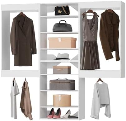 ROOMTEC Modular Closet System, 72" Wall-Mounted Closet Organizer with Hanging Rods and Shelves, Wooden Tower for Walk-In Closets…