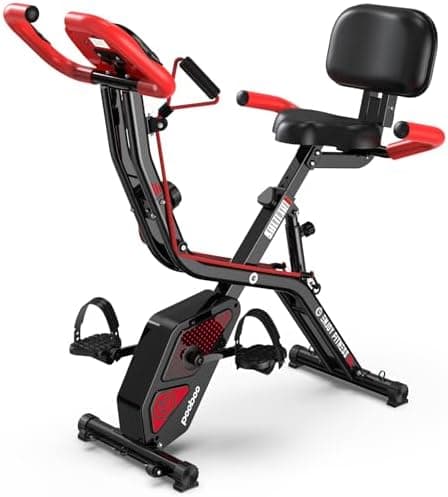 pooboo Folding Exercise Bike, Foldable Upright Stationary Bike, Indoor Cycling Magnetic X-Bike with 8-Level Adjustable…