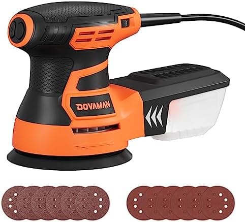 DOVAMAN ROS01A Orbital Sander, 3A Random Orbit Sander, 6 Variable Speeds, Up to 13000 rpm, 12pcs Sandpapers…