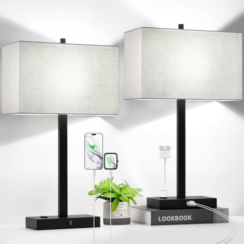 21" Touch Bedside lamps with 2 USB & AC Outlets, 3-Way Dimmable Bedside Table Lamps Set of 2 for Bedroom…