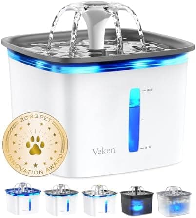Veken Innovation Award Winner 95oz/2.8L Pet Fountain, Automatic Cat Water Fountain Dog Water Dispenser with…