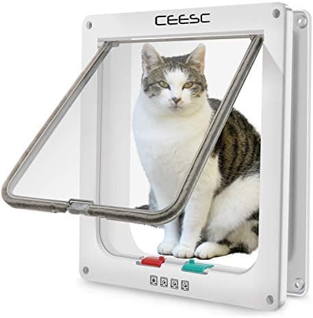 CEESC Extra Large Cat Door (Outer Size 11"x9.8"), Weatherproof, White, ABS Material, 4-Way Locking Flap for Cats & Dogs up to…