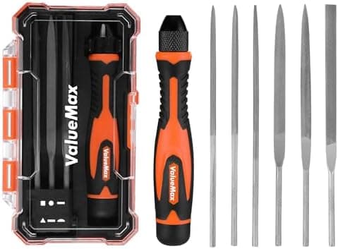 ValueMax 7PCS Interchangeable Needle File Set, Small File Set Includes Flat, Flat Warding, Round, Half-Round, Square, Triangular…