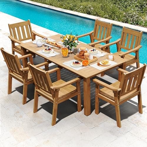 YEFU HIPS Patio Table Set: 7 Piece Outdoor Table and Chairs Dining Furniture Set with Umbrella Hole…
