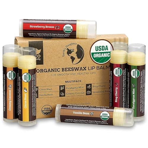 Earth's Daughter USDA Organic Lip Balm 6-Pack - Fruit Flavors, Beeswax, Coconut Oil, Vitamin E - Best Lip Repair Chapstick for…