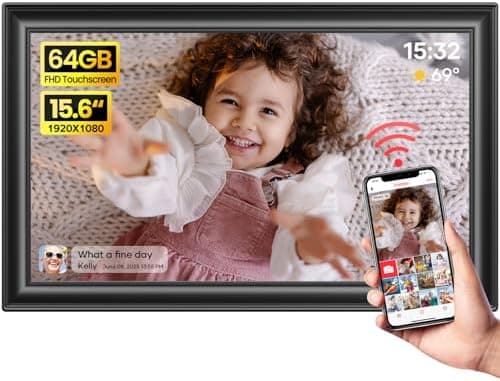 64GB 15.6" Frameo Digital Picture Frame WiFi, Large Electronic Photo Frames 1920 x 1080 IPS FHD Touch Screen, Send Photos from…