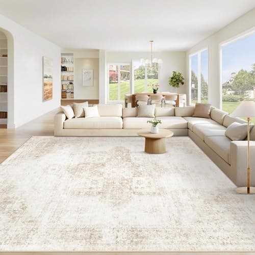 Area Rug 8x10 Washable Rug, Vintage Boho Medallion Rugs Non-Slip Soft Low Pile Large Distressed Rug Indoor…
