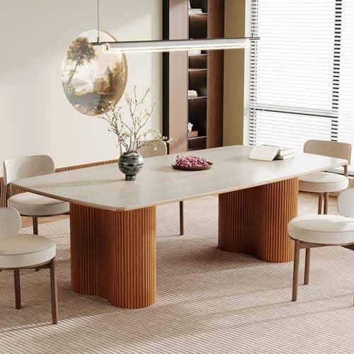 Tribesigns 78.7" Sintered Stone Dining Table for 8-10，Luxury Rectangular Kitchen Table with Solid Wood Legs, Mid-Century Dining…