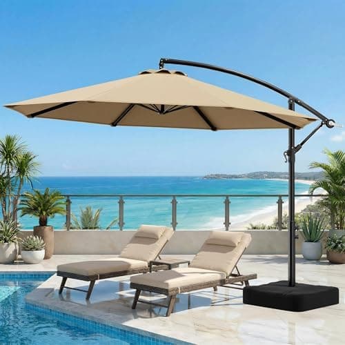 OLILAWN Cantilever Offset Patio Umbrellas, Outdoor 10 feet Large Patio Umbrella with Base Included, Upgraded Yarn-dyed Fabric…