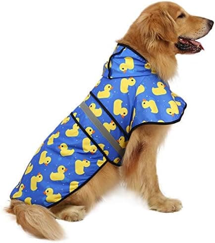 HDE Dog Raincoat Jacket Reflective Adjustable Hooded Pet Poncho Rain Coat with Leash Hole for Small to X-Large Dogs Rubber Ducks…