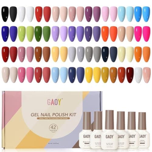 GAOY 42 Pcs Gel Nail Polish Kit, Pink White Red Jelly Nude Colors All Seasons Gel Nail Polish Set with Glossy & Matte Top Coat…