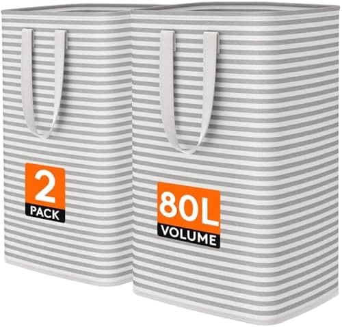 Lifewit 2 Pack Laundry Basket 80L Each, Collapsible Clothes Hamper with Reinforced Handles, Freestanding Waterproof Design for…