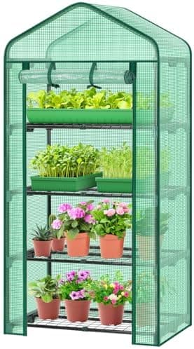Ohuhu Mini Greenhouse for Indoor Outdoor, 27 x 19 x 62-Inch Small Plant Green House 4-Tier Rack Stand Portable Greenhouses with…