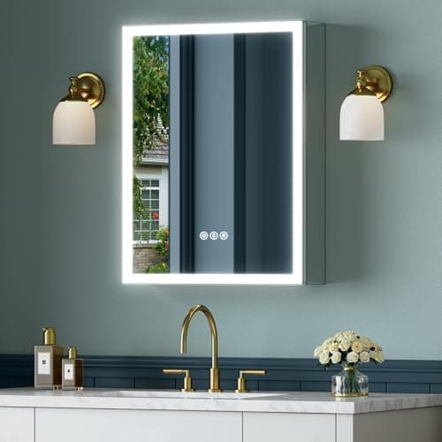 16x24 Inch Medicine Cabinet with Lights, Lighted Medicine Cabinet with Mirror, AL Alloy Frame, Hardwired, Recessed or Wall Mount…