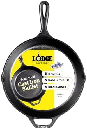 Lodge Seasoned Cast Iron Skillet 10.25 Inches - PFAS-Free, Non-Toxic Cookware - Use with an Oven, Stove…