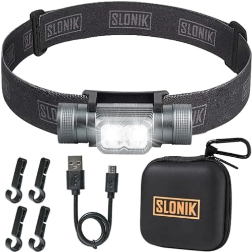 SLONIK Headlamp Rechargeable - 1000 Lumen LED USB Rechargeable Headlight - IPX4 Waterproof Head Lamp with Bright 60 ft Flashlight…