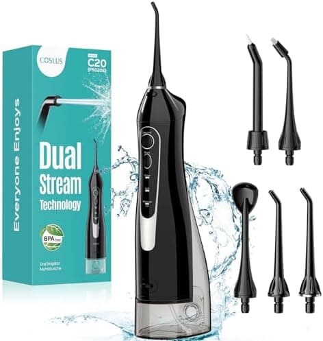 COSLUS Water Dental Flosser Teeth Pick C20: Portable Cordless Oral Irrigator 300ML Rechargeable Travel Irrigation Cleaner IPX7…