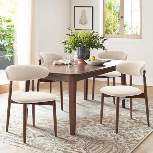 COLAMY Wooden Dining Chairs Set of 4, Modern Fabric Upholstered Kitchen Side Chairs, Farmhouse Dining Room Chair with Foot Pegs…