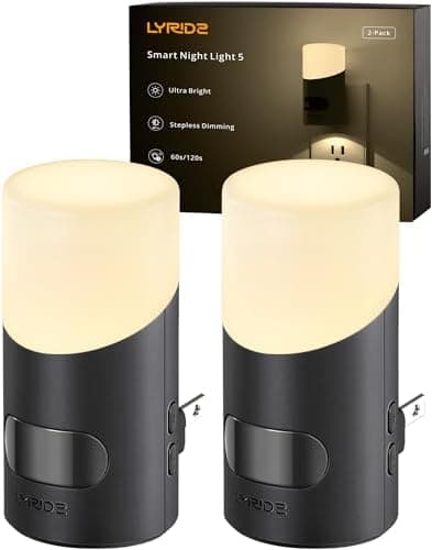 Lyridz LED Night Lights Plug into Wall with Motion Sensor, 1-150LM Dimmable Plug-in Nightlight Indoor for Bedroom, Bathroom…