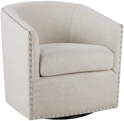 Madison Park Swivel Barrel Accent Chair, Upholstered Curved Back with 7-Inch Thick Woven Cushion…