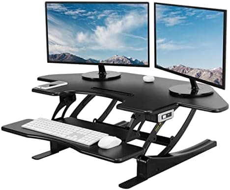 VIVO 43 inch Corner Electric Height Adjustable Cubicle Stand Up Desk Converter, VE Series, Sit to Stand Tabletop Dual Monitor…