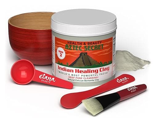 Aztec Secret Essential Indian Clay Mask Kit by Etana – 100% Natural Calcium Bentonite for Deep Pore Cleansing - Facial, Hair &…