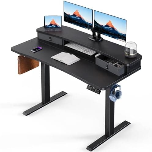 HUANUO 48″ x 24″ Electric Standing Desk with 2 Drawers, C-Clamp Mount Compatible, Height Adjustable Computer Desk, Home Office…