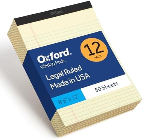 Oxford Premium Legal Pads, 12 Pack, Premium Note Pads, 50 Legal Rule 8.5" x 11" Sheets, Canary Yellow Paper with Firm Back…