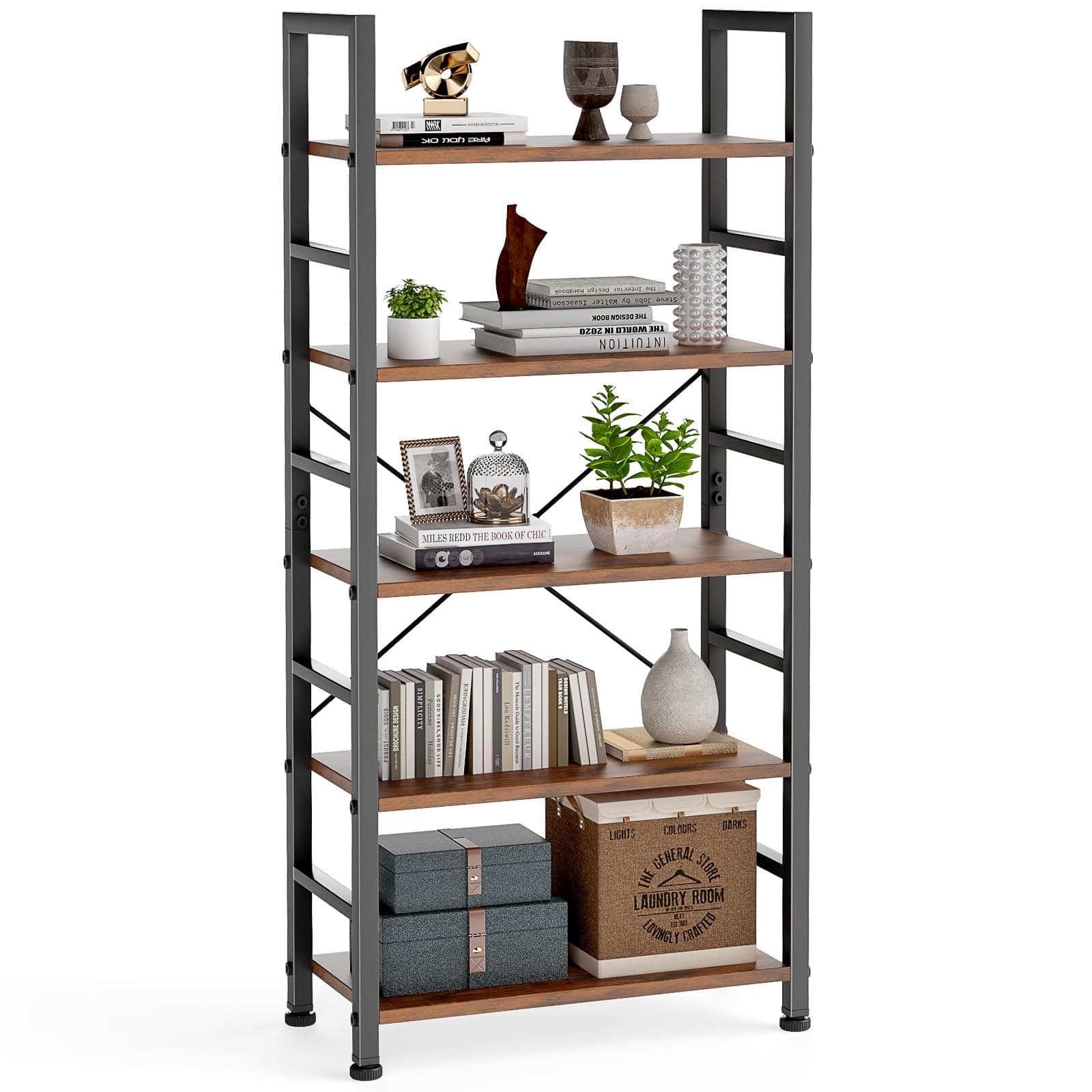 DUMOS 5 Tiers Bookshelf, Classical Modern Book Shelf, Tall Display Shelves in Living Room/Home/Office…