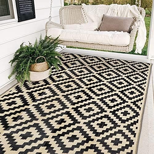 SAND MINE Waterproof Outdoor Rug 5x8 ft, Plastic Reversible Rug, Modern Area Rug, Large Floor Mat for Outdoors, RV, Patio…
