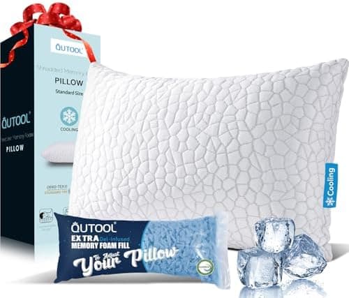 QUTOOL Cooling Pillow for Sleeping, CertiPUR-US Shredded Memory Foam Standard Pillow Set of 1, Cool Pillow for Hot Sleepers…