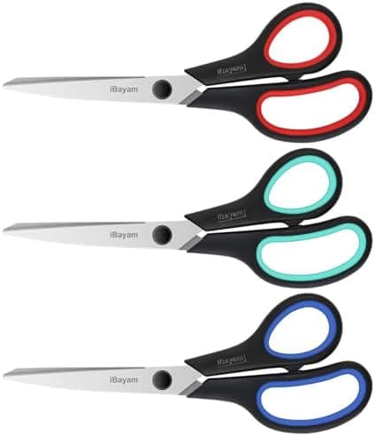 iBayam 3-Pack 8" Heavy Duty Scissors with Ultra Sharp Blades and Comfort Grip Handles - For Office, Home…