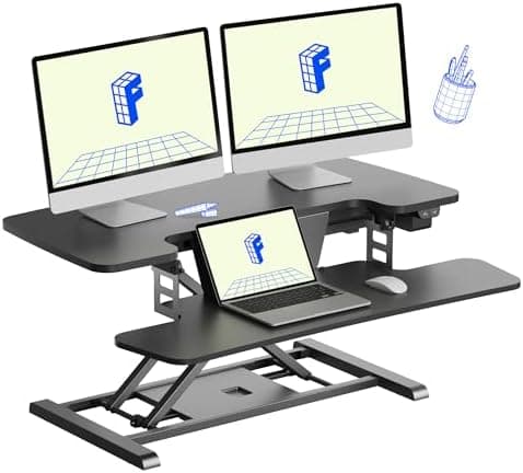FLEXISPOT 35 inch Electric Standing Desk Converter, Motorized Stand up Desk Riser, Monitor and Laptop Workstation with Wide…