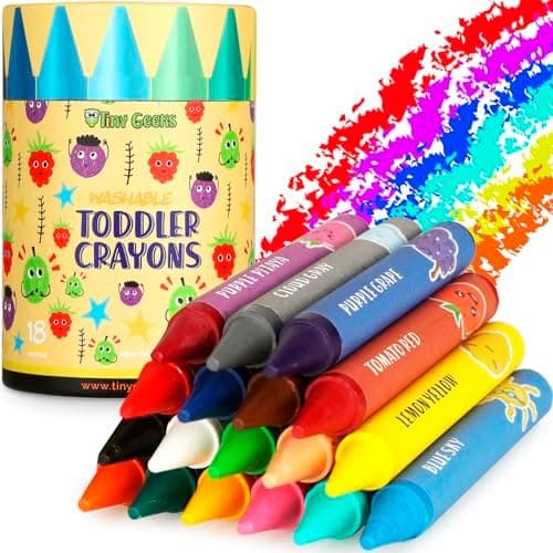 TinyGeeks Jumbo Crayons (18 Colors) – Non-Toxic, Washable Crayons for Toddlers and Kids (Ages 1-8) – Easy-to-Hold - Ideal for…