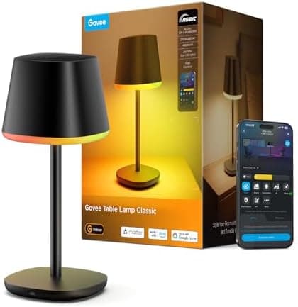 Govee Smart Cordless Table Lamp Classic (No Adapter), RGBIC Rechargeable Table Lamp for Bedroom, Living Room…