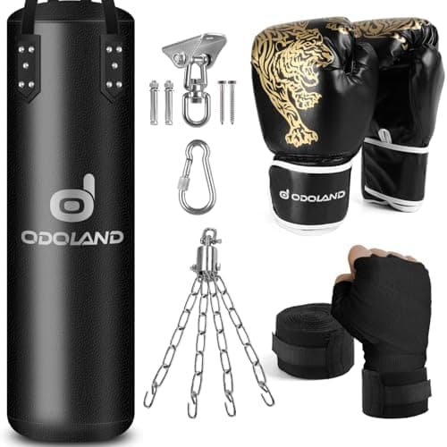 Odoland Punching Bag Set for Adults, 4FT PU Heavy Boxing Bag Set with…