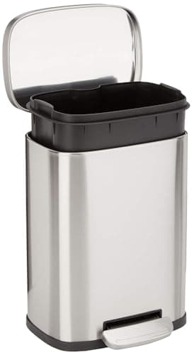 Amazon Basics MINI Trash Can, 1.32 Gallon (5L) Smudge Resistant Rectangular Bin with Soft-Close Lid, Step Foot Pedal, Removable…