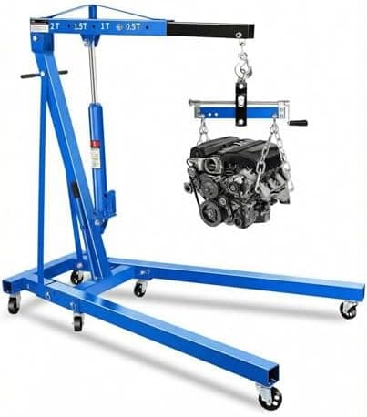 2 Ton Hydraulic Engine Hoist Crane with Lever, Folding Heavy-Duty Cherry Picker with 6 Locking Wheels & 4 Boom Positions, for…