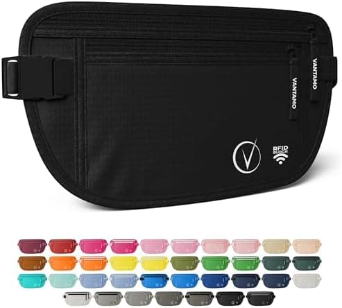 Vantamo Money Belt with RFID For Men & Women, Hidden Passport Holder for Travel, 2 Compartment Travel Fanny Pack for Women Anti…
