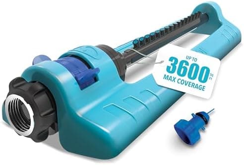 Aqua Joe Oscillating Sprinkler with Adjustable Spray, 16 Clog-Resistant Nozzles, Metal Base & 3600 Square Foot Coverage…
