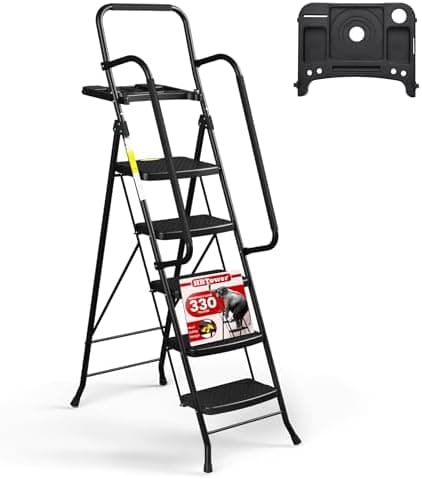 HBTower Step Ladder, Folding Step Stool with Wide Anti-Slip Pedal, Sturdy Steel Ladder, Convenient Handrail, Lightweight…