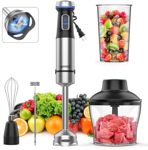 Ganiza Immersion Blender 5 in 1 Hand Blender Max 1000W Heavy Duty Motor, 16 Speed Mode Handheld Blender Stainless Steel Blade…
