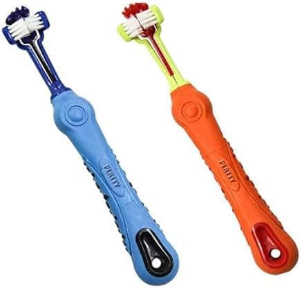 Orgrimmar 2 Pcs 3-Sided Pet Toothbrush Dog Cat Mouth Dental Teeth Care | Pet Brush for Bad Breath Tartar Cleaning