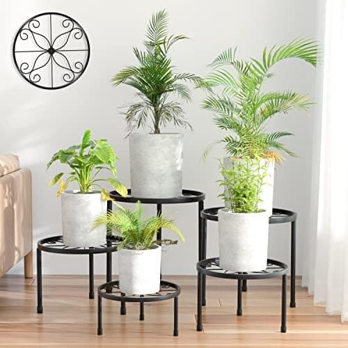 Linpla 5-Pack Decent Metal Plant Stands, Heavy Duty Flower Pot Stands for Multiple Plant, Anti-Rust Iron Plant Pot Shelf…