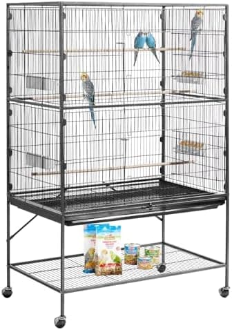 VEVOR Bird Cage, 36.6 x 22.8 x 59.5 inch, Flat Top, Wrought Iron Bird Flight Cage with Perches, Slide-Out Tray and Plastic…