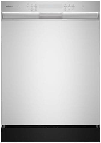 Sharp SDW6504MS Stainless Steel Dishwasher, 24-inch Pocket Handle, 52 dB, Hybrid Tub, 12 Place Settings, 5 Cycles, Heated Dry