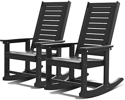 GREENVINES Outdoor Rocking Chairs | Set of 2 | Porch Rocker | HDPE Plastic | Black | Oversized Rockers | High Back | Big & Tall |…